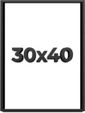 30x40 Shadow Box Black Solid Wood Display Frame with White Acid-Free Backing UV Acrylic & Hanging Hardware - with 3/4' Usable Depth