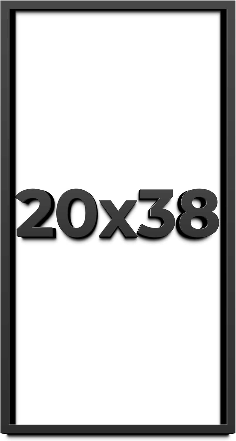 20x38 Shadow Box Black Solid Wood Display Frame with White Acid-Free Backing UV Acrylic & Hanging Hardware - with 3/4' Usable Depth