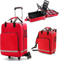 Rolling Medical Bag, Professional First Aid Kits, Nurse Rolling Bag with Removable Dividers, Emergency Responder Trauma Bag, Reflective Strips, for Home, Nurses, Doctors, EMT,(Red)