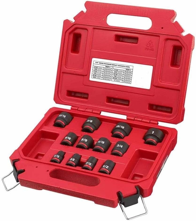 12PC 49-66-7005 Impact Socket Set for Milwaukee 3/8' Drive 6 Point Socket Set Black - w/Case