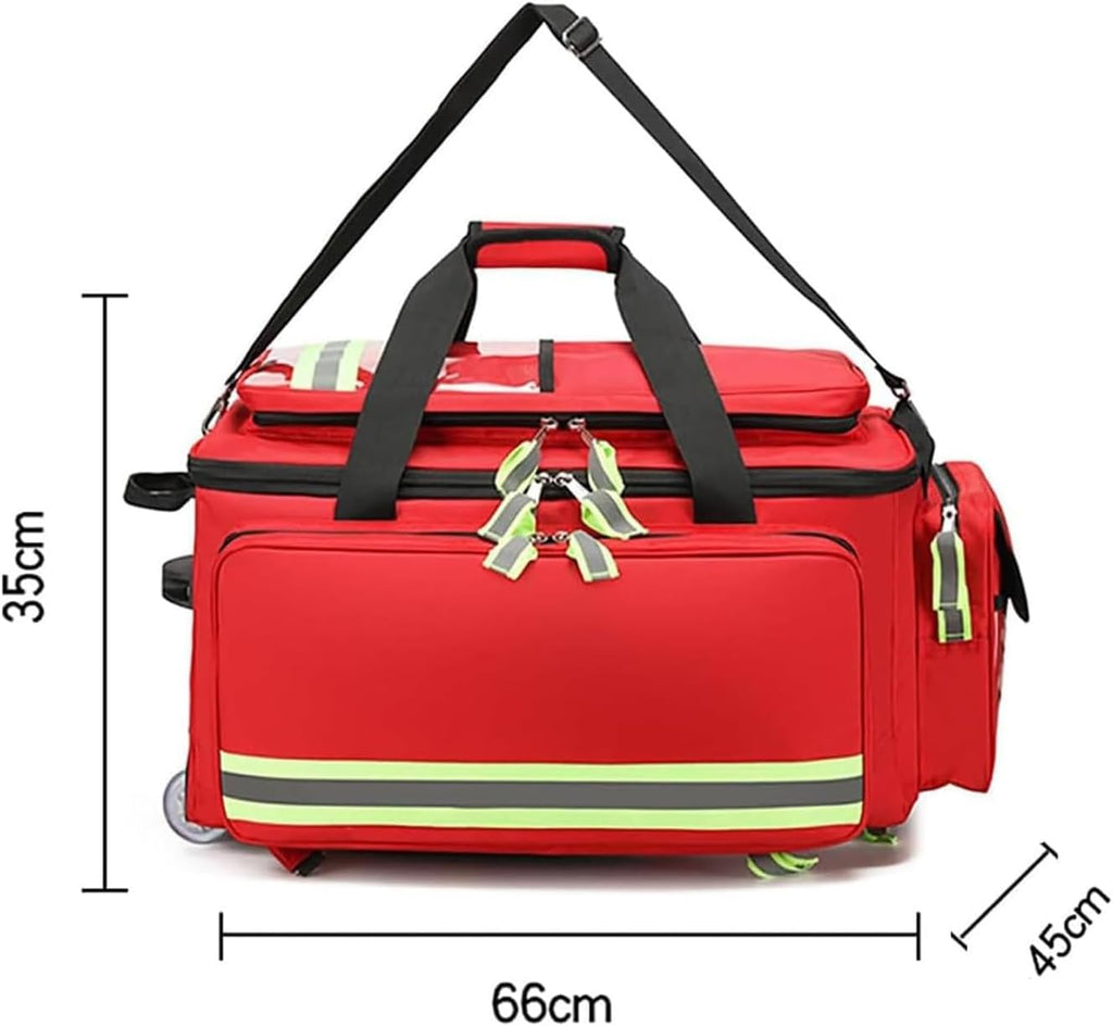 Rolling Medical Bag with Wheels, Large Capacity Empty First Aid Trolley Bag with Compartments, Portable Medical Kit for Nurses, Doctors, Home Health Care Emergency Use