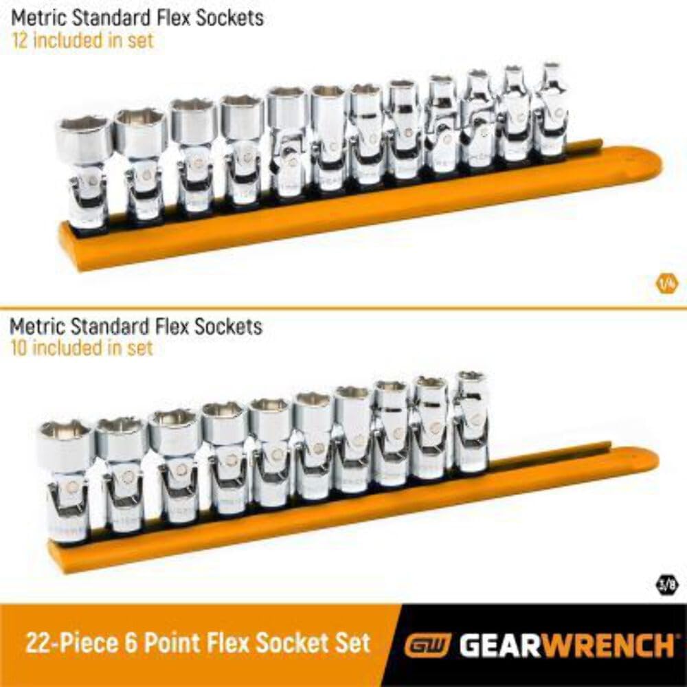 GEARWRENCH 22 Piece 6 Point 1/4 and 3/8 Drive Flex Socket Set - 86539