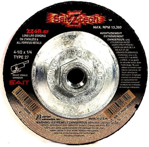United Abrasives- SAIT 22599 Type 27 4-Inch x 1/4-Inch x 5/8-Inch Z-Tech Z24R Zirconium Depressed Center Grinding Wheels, 25-Pack