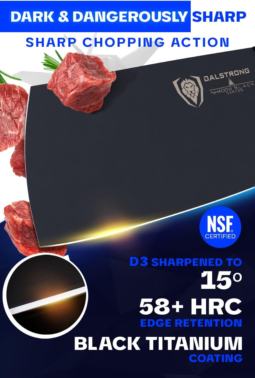 Dalstrong Meat Cleaver Knife-7'-Shadow Black Series-Titanium Nitride Coated-High Carbon Vacuum Treated Steel-Razor Sharp Kitchen Knife Gift-Sheath-NSF Certified