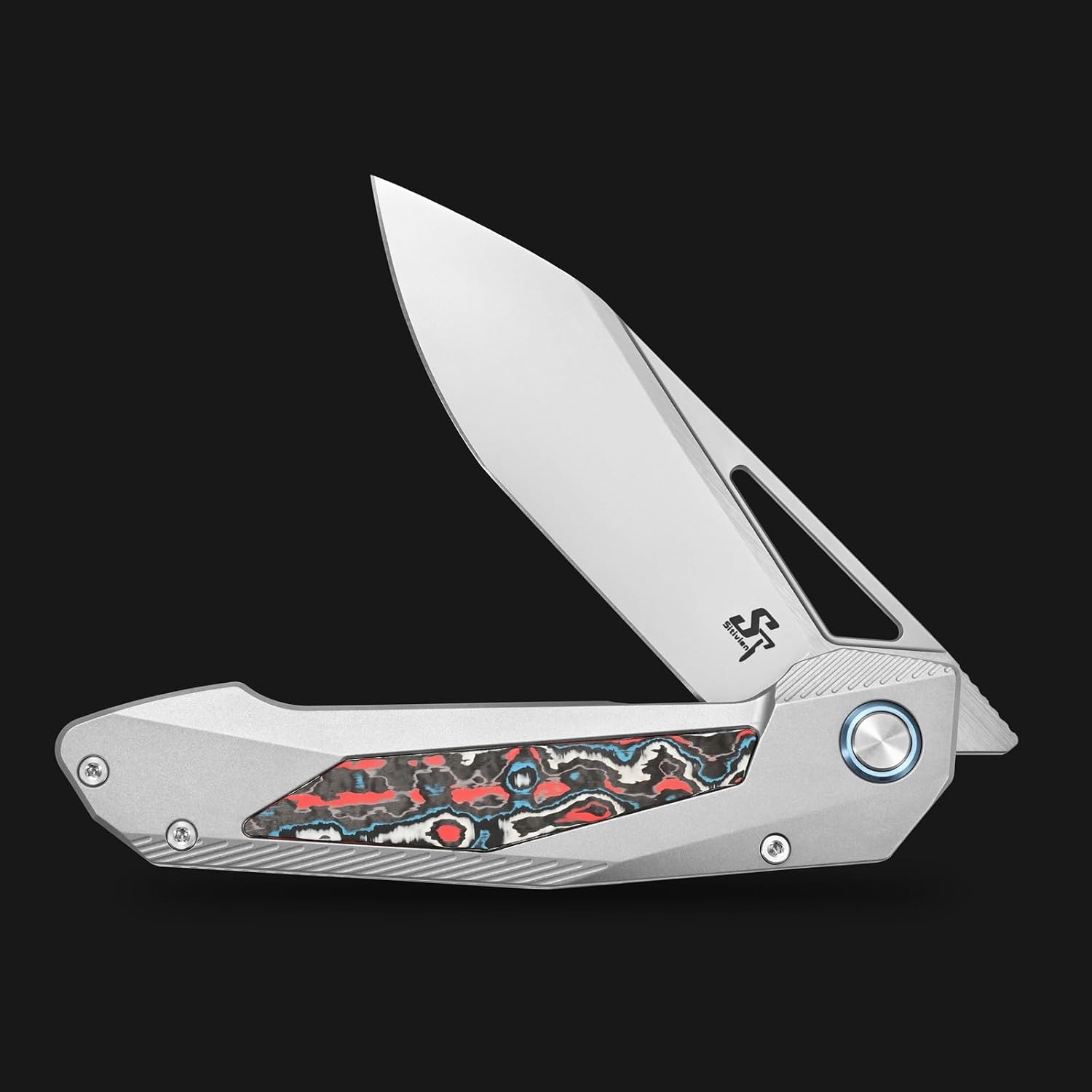 Sitivien ST666 Folding Knife,Handmade M390 Pearlescent Polishing Blade,Titanium & Colorful Carbon Fiber Handle Pocket Knife EDC Tool Knifes for Outdoor Camping,Hiking,Hunting(Color)