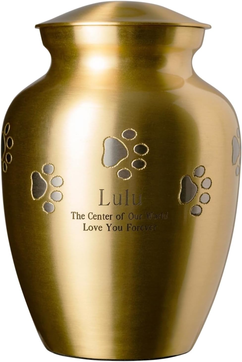 Ottillie Paws Elite Series Pet Urn for Dogs and Cats with Personalized Engraving (Small - Pets up to 25 lbs, Brass, Horizontal Pewter Paws)