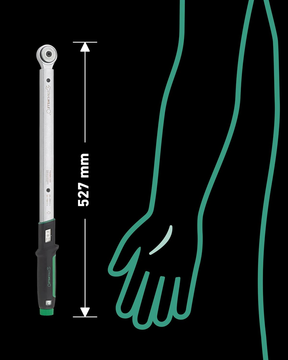 STAHLWILLE 750NR/200 Torque Wrench 40-200 N·m with 1/2 Inch Reversible Ratchet with Certificate Made in Germany