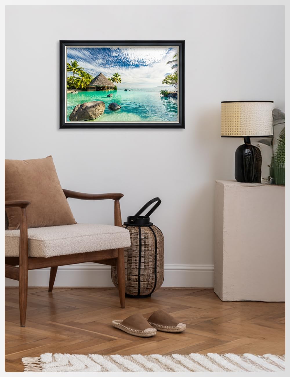 IPIC - 'Tropical Memories Personalized Framed Wall Art, Custom Beach Canvas Print with Solid Wood Frame, A Personalized Gift with Name and Date for Couple, Wedding, or Anniversary