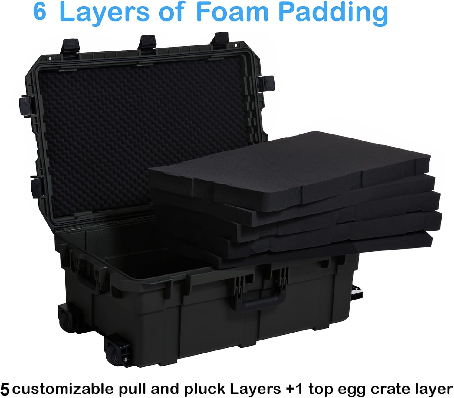 Regetek Waterproof Hard Case, 33 x 21 x 14 Inch, Equipment Case with Wheels/Customizable Foam/Retractable Handle for electronic, tool,cameras, Shockproof,Rolling Hard Case Inner 27.24'x15.6'x11.29'