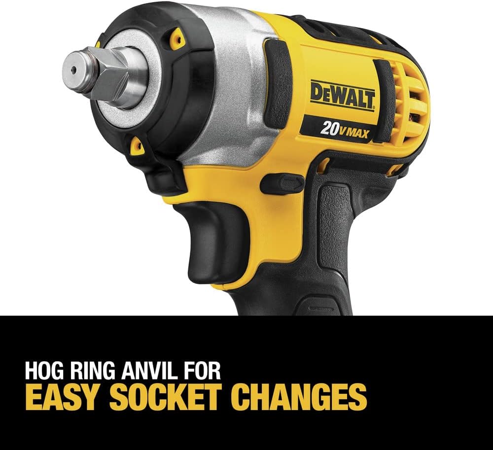 DEWALT 20V MAX* Cordless Impact Wrench Kit with Hog Ring, 3/8-Inch (DCF883M2)