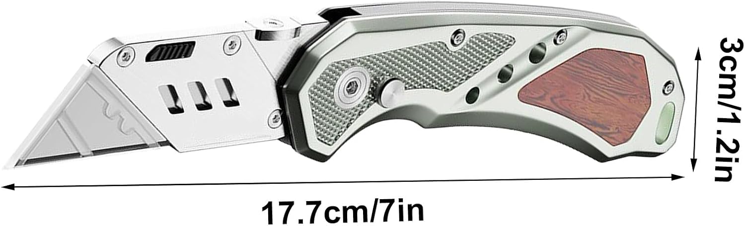 Box Knife with Belt Clip, Heavy Duty Box Cutter for Cartons,Carpet and Leather, with Wood Handle and Extra 11 SK5 Blades(*2)
