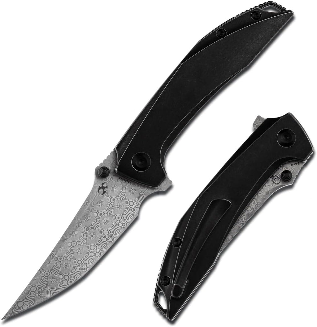 KANSEPT Baku Pocket Folding Knives for Men EDC Camping Folding Knife 3.2'' Damascus Material Outdoor Folding Knives with Black Stonewashed Titanium Handle Everyday Carry K1056A5