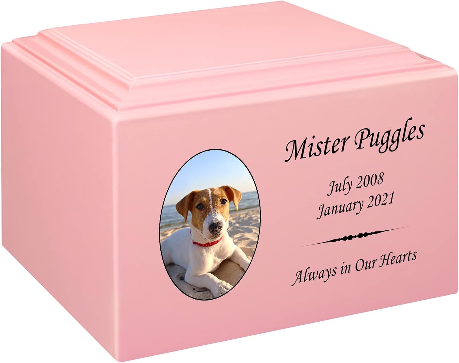 Mainely Urns Stonewood Large Custom Pet Photo Cremation Urn for Pet Ashes - Engineered Wood Cremation Urn for Dog Ashes or Cat Ashes - 280 Cubic Inch Capacity - Customization Included (Pink)