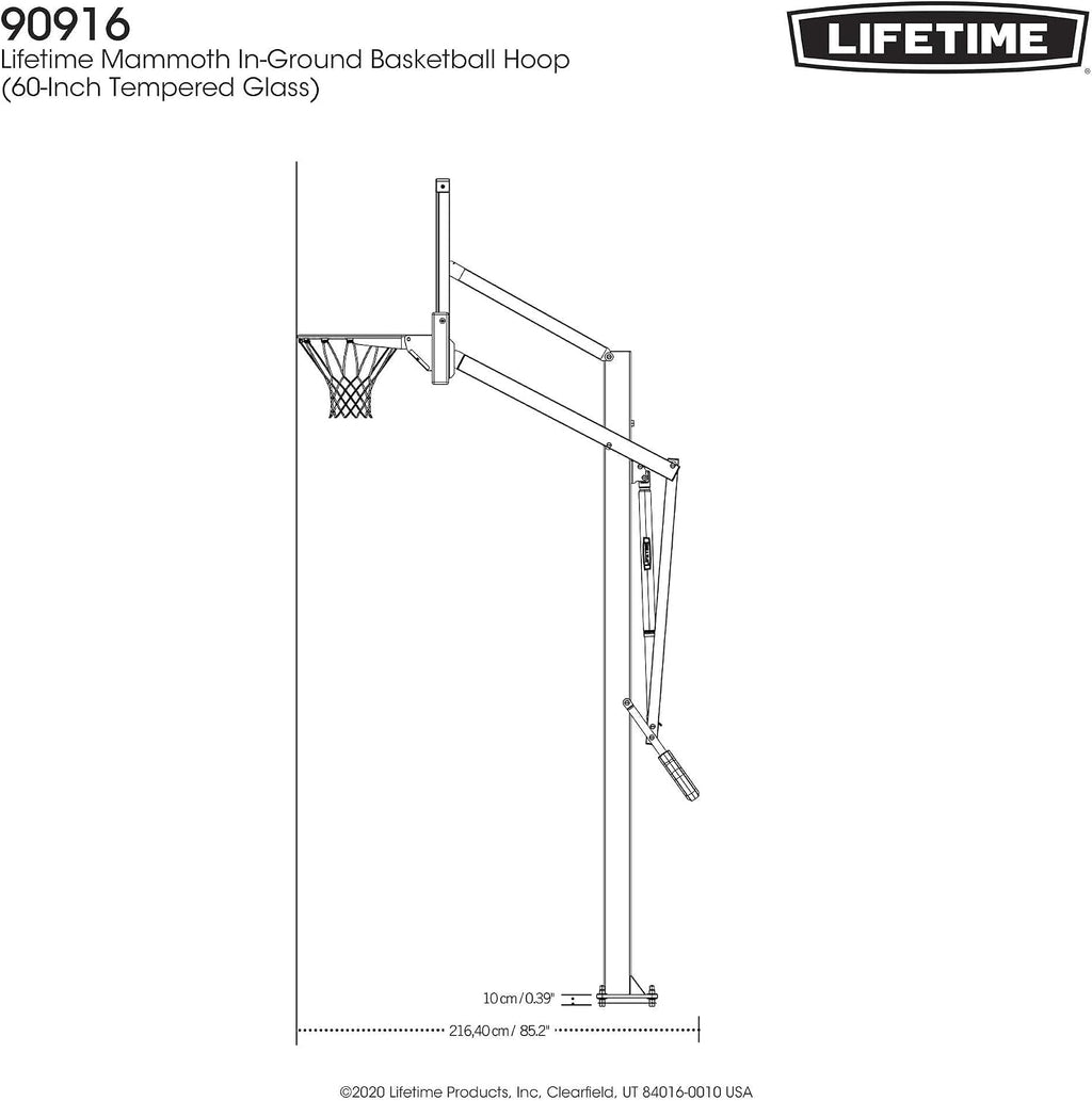 Lifetime 60' Mammoth Deluxe In-Ground Basketball Hoop, Mammoth Lift Adjustable Height, Tempered Glass Backboard Bolt Down System