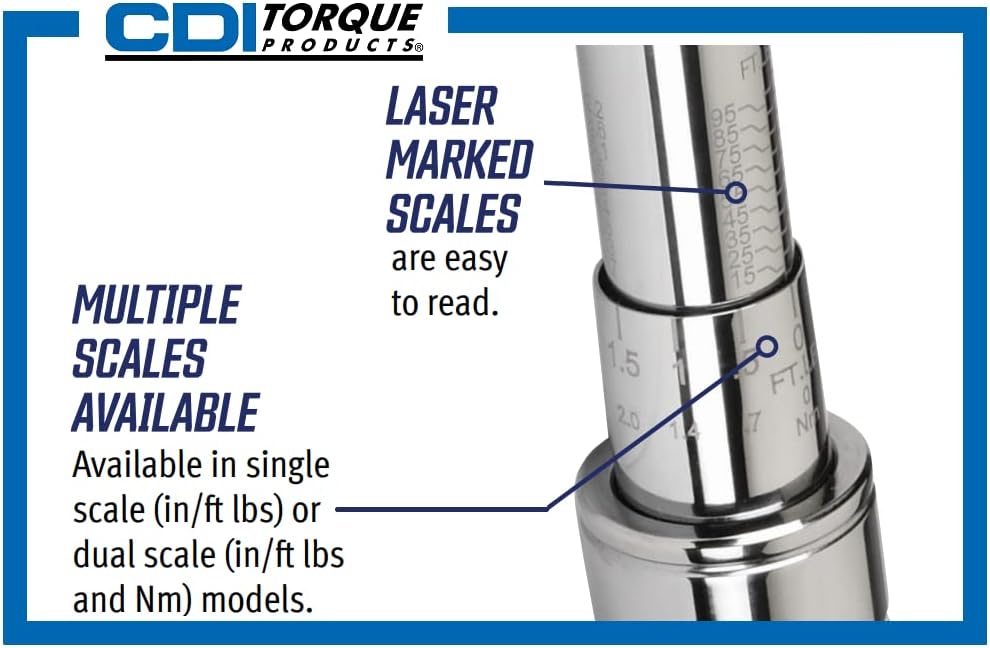 CDI 1501MRMH Dual Scale Micrometer Adjustable Click Style Torque Wrench with Metal Handle - 1/4-Inch Drive - 20 to 150 in. lbs. Torque Range