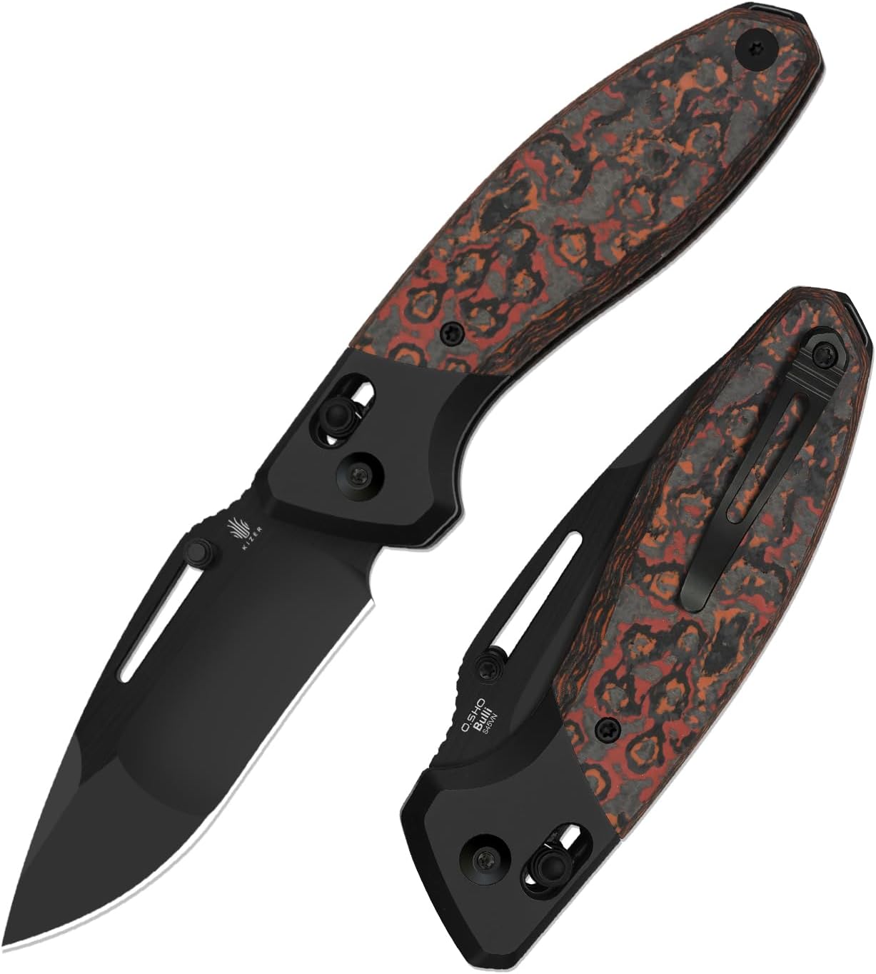 Kizer Bulli Pocket Knife, 3.33' Drop Point S45VN Folding Knife with Black & Red Titanium Fat Carbon Handle, Clutch Lock EDC Knives with Reversible Pocket Clip for Men Women Ki3695A3