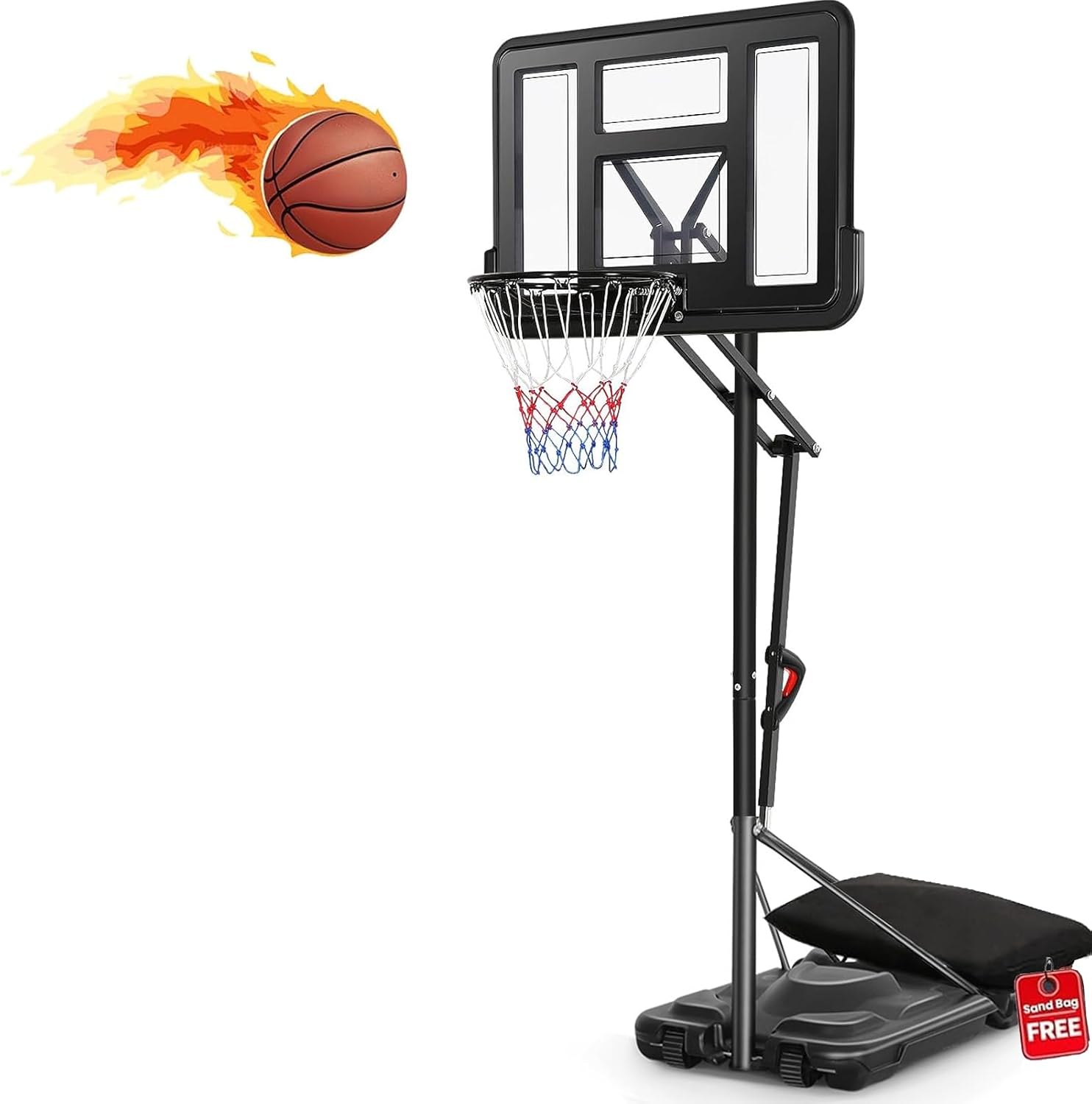Basketball Hoop Outdoor, 4.9-10FT Adjustable Height, Portable Basketball Hoops & Goals with 48 inch Shatterproof Backboard and Triangular Base, Best for Teens/Youth/Adults