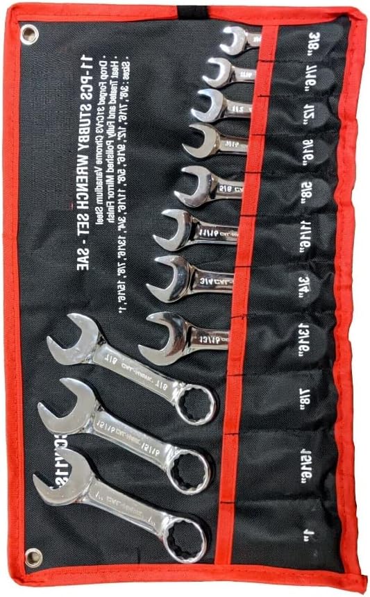11 pc Stubby SAE midget Combination CRV Wrench Set 3/8'-1'