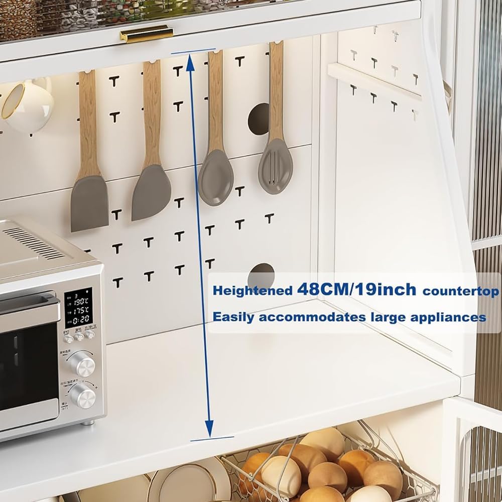 Kitchen Storage Cabinet, 5-Tier Microwave Stand, Kitchen Storage Shelf Rack, Metal Utility Storage Shelf, Standing Bakers Rack with Door Cabinet,White