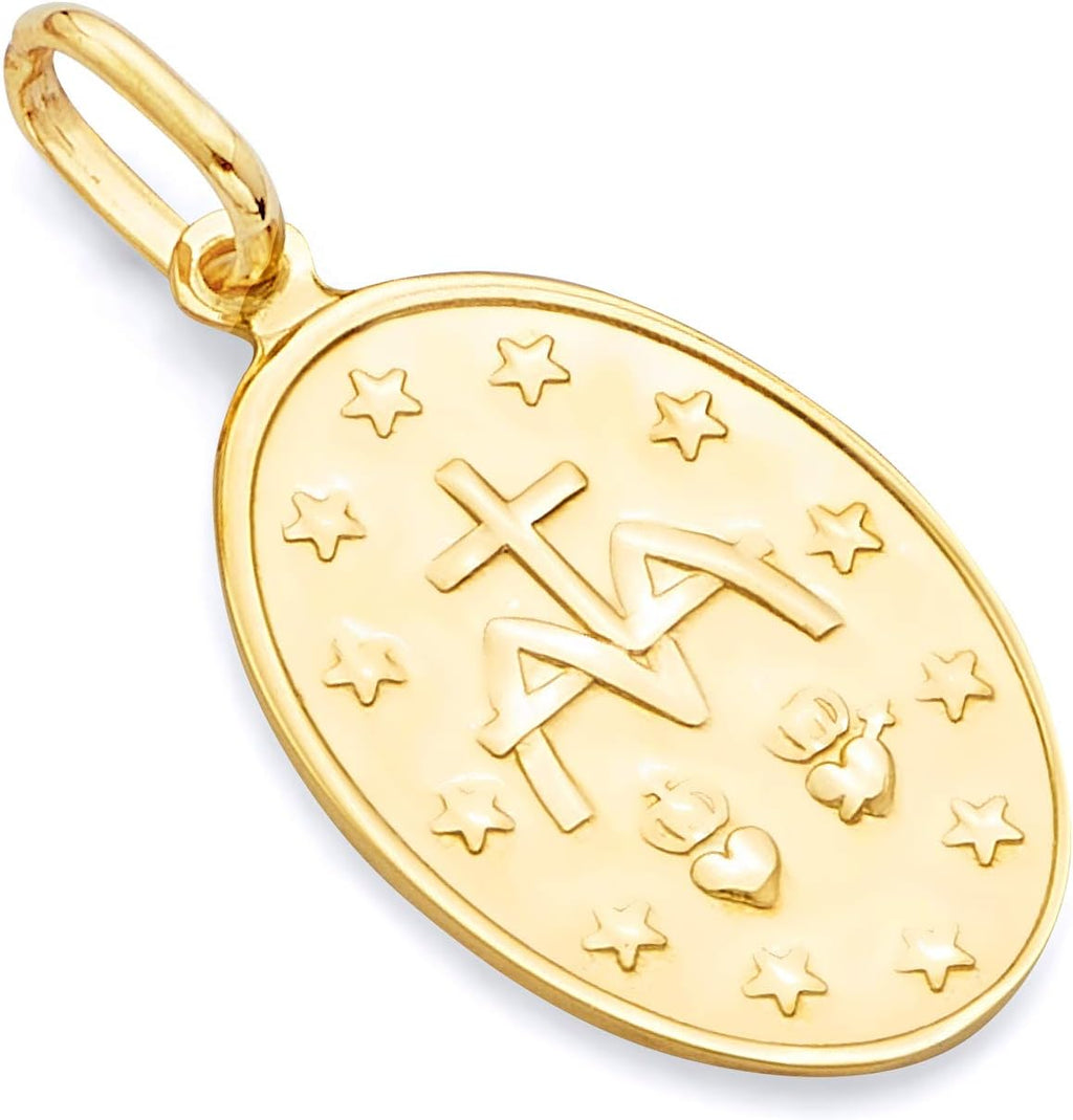 The World Jewelry Center 14k REAL Yellow Gold Religious Miraculous Mary Medal Charm Pendant - 3 Different Size Available