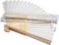Personalized Engraved Silk Fans Folding Hand Fans with Organza Bags, 102Pcs White Summer Wedding Fans, Custom Imitated Silk-Bamboo Fans for Guests Wedding Party Favor Bridal Shower Gifts