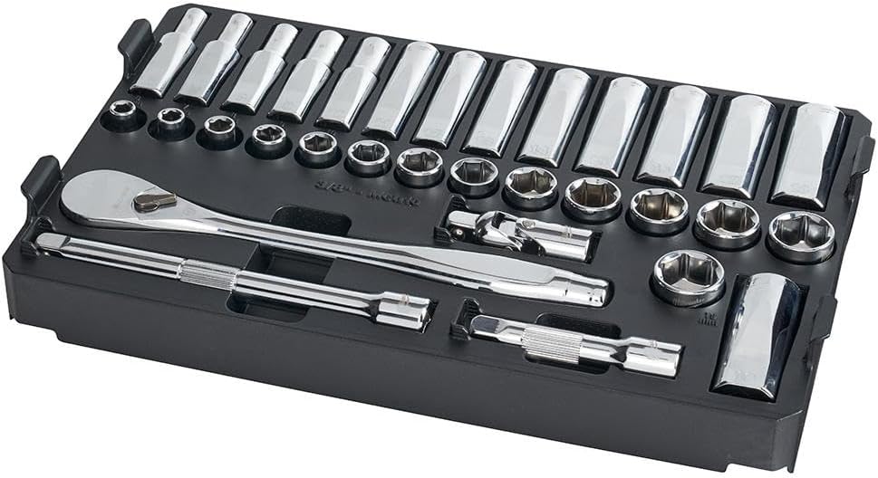 Socket & Socket Wrench Sets,Mechanics Tool Set, Fits for Milwaukee 48-22-9482 3/8' Ratchet Metric Socket Set w/PACKOUT Case - 32pc, Mechanics Tool Set,Standard (SAE), Included Socket, Ratchet, Red