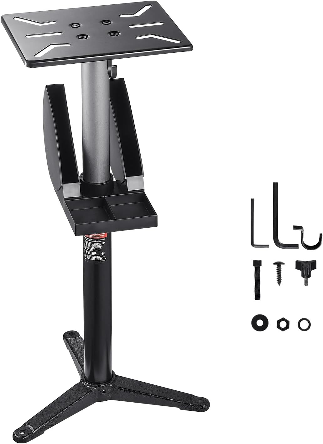 Happybuy Adjustable Bench Grinder Stand – 5-Level Height Pedestal with 12x10 Mounting Plate, Cast Iron Base & Grinding Wheel Storage Compartment