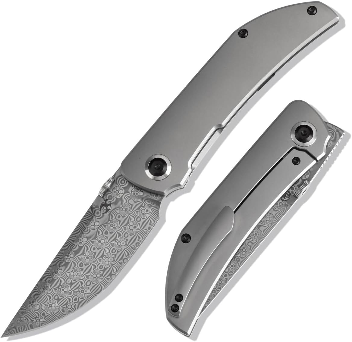 KANSEPT Tarkin Camping Pocket Knives for Men 7.87in Folding Pocket Knives with 3.42in Damascus Material and Bead Blasted Titanium Handle for Outdoor, Tactical, Survival K1078A4