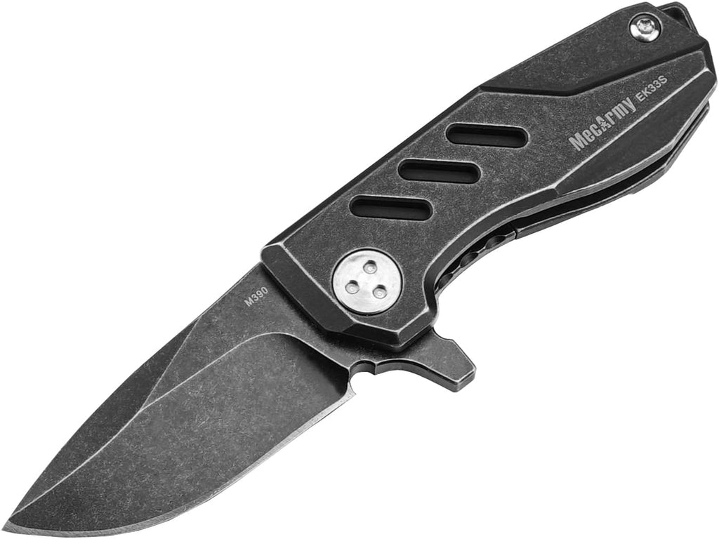 MecArmy EK33S Mini Pocket Folding Knife with Clip, One Hand Quick Opening Knives with Liner Lock for Men Titanium Handle M390 Blade EDC Knife, Aluminum EDC box and Kydex sheath included (Black)