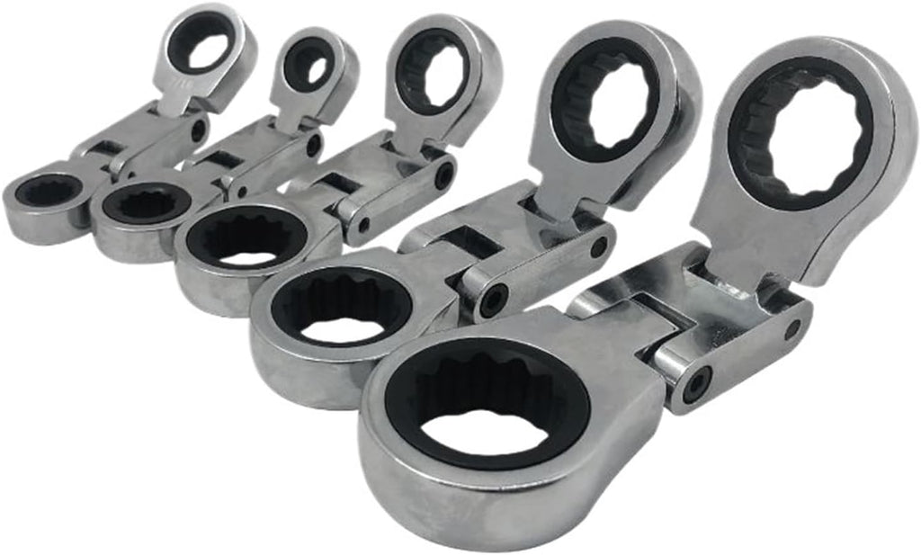 1pc Stubby Wrenches Set, Flex Head Ratcheting Wrench Set Double Box End Ratchet Wrench SAE 1/4-3/4IN 5 Pieces