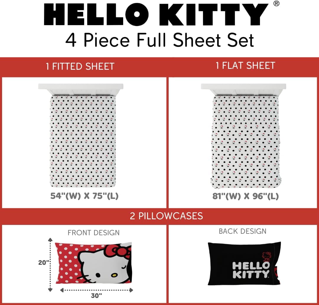 Franco Hello Kitty Bedding Bundle - Reversible Full Comforter and 4 Piece Full Sheet Set (Official Licensed Product)