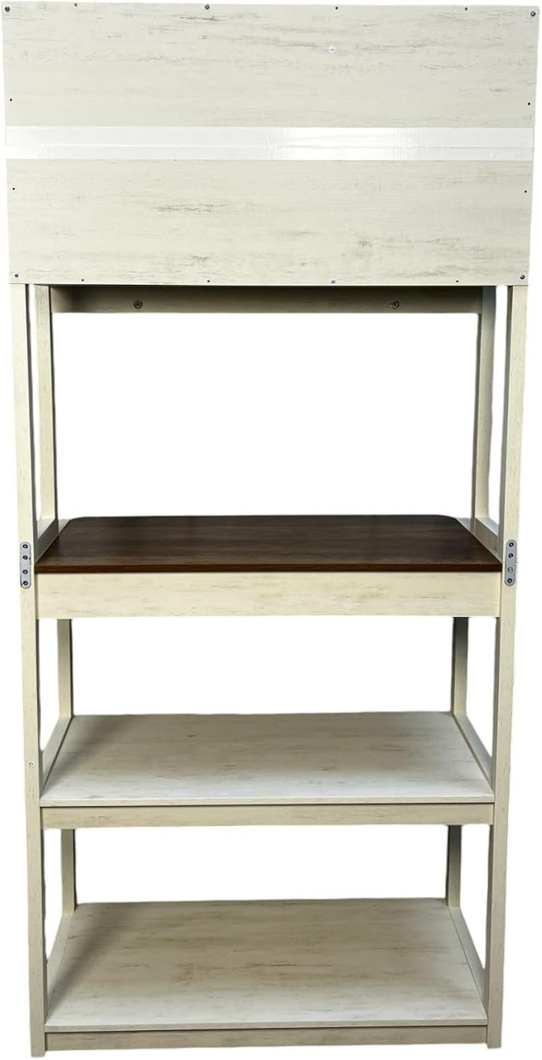 5-Tier Baker's Rack with Desk & Shelves Farmhouse Kitchen Storage Cabinet Coffee Bar Station Leaning Bookshelf Hutch Workstation Tall Shelf Office Living Room and Rustic Design White/Country Brown