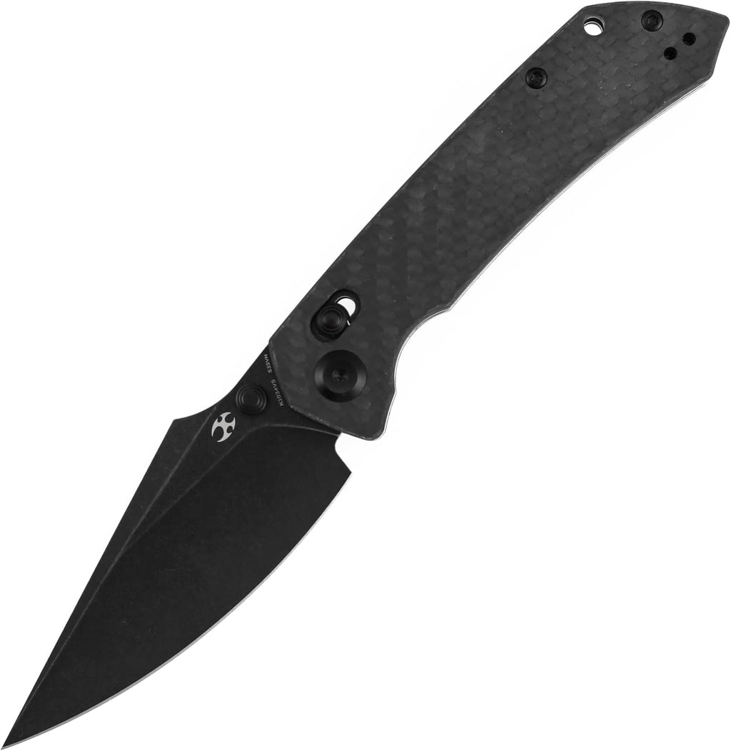 KANSEPT Fenrir Pocket Knife, 3.48'' Black Stonewashed CPM S35VN Harpoon Blade, Twil Carbon Fiber Handle with Crossbar Lock, Thumb Stud PocketClip for Edc,Camping Survival Hiking Folding Knives K1034V5