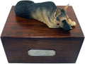Wooden Pet Urns for Dogs with Black & Tan German Shepherd My Dog Figurine | Personalized Large Dog Urn for Ashes | Paulownia Wood Pet Memorial Box with Engraved Pewter Plaque | Conversation Concepts