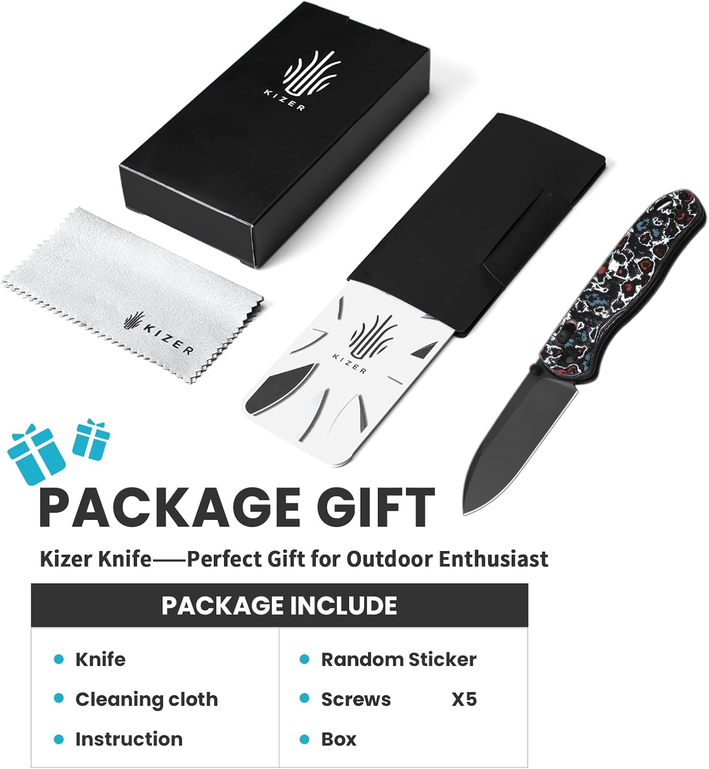 Kizer Drop Bear Pocket Knife, Folding Knife, 2.97'' S45VN DLC Coating Steel Blade, Fatcarbon Handle, Folding Pocket Knife, EDC Knife, Ki3619A5, Nebula