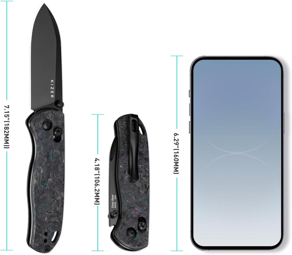 Kizer Drop Bear Pocket Knife, Folding Knife, 2.97 In S35VN Steel Blade, Fatcarbon Handle, Folding Pocket Knife, EDC knife, Ki3619A4