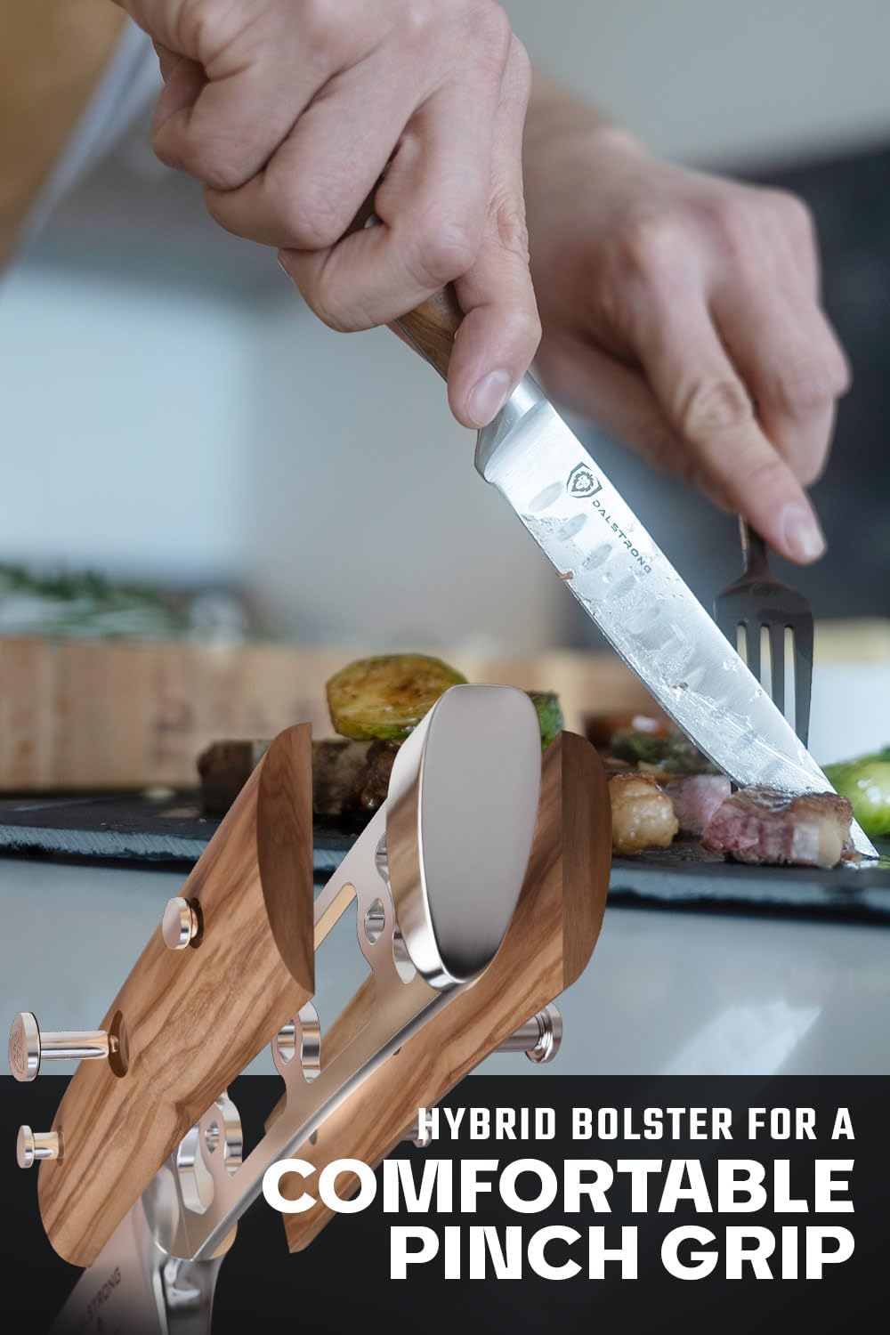 Dalstrong Non Serrated Steak Knives Set of 4-5 inch Straight Blade Steak Knife Set - Sheaths - Forged German Steel - Olive Wood G10 Handle - Gladiator Series Dinner Set - NSF Cuchillos para Carne