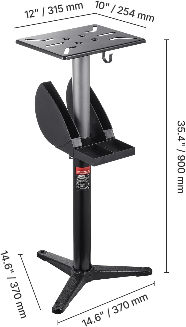 Happybuy Adjustable Bench Grinder Stand – 5-Level Height Pedestal with 12x10 Mounting Plate, Cast Iron Base & Grinding Wheel Storage Compartment