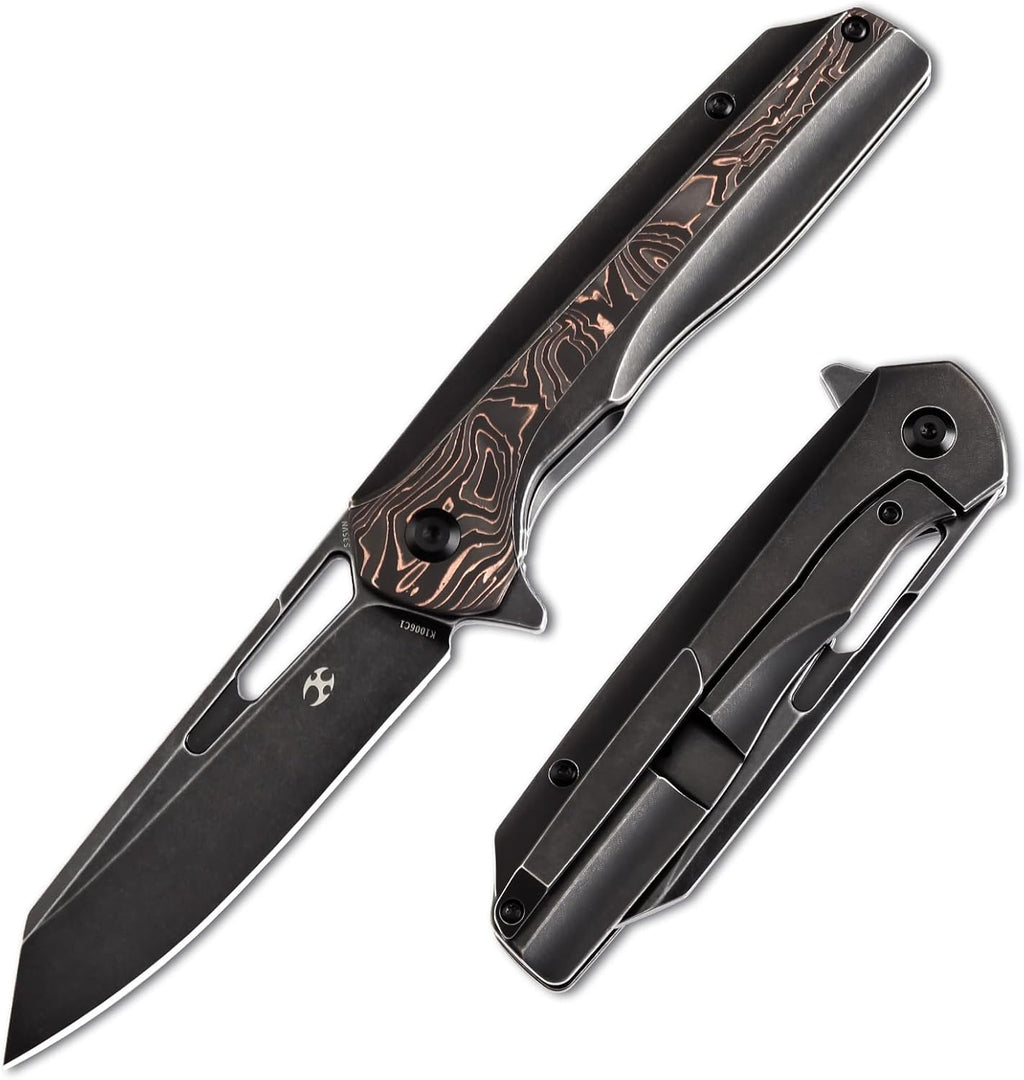 KANSEPT Shard Pocket Folding Knife 3.48'' CPM-S35VN Material with Blackwash Titanium Copper Carbon Fiber Handle Everyday Carry K1006C1