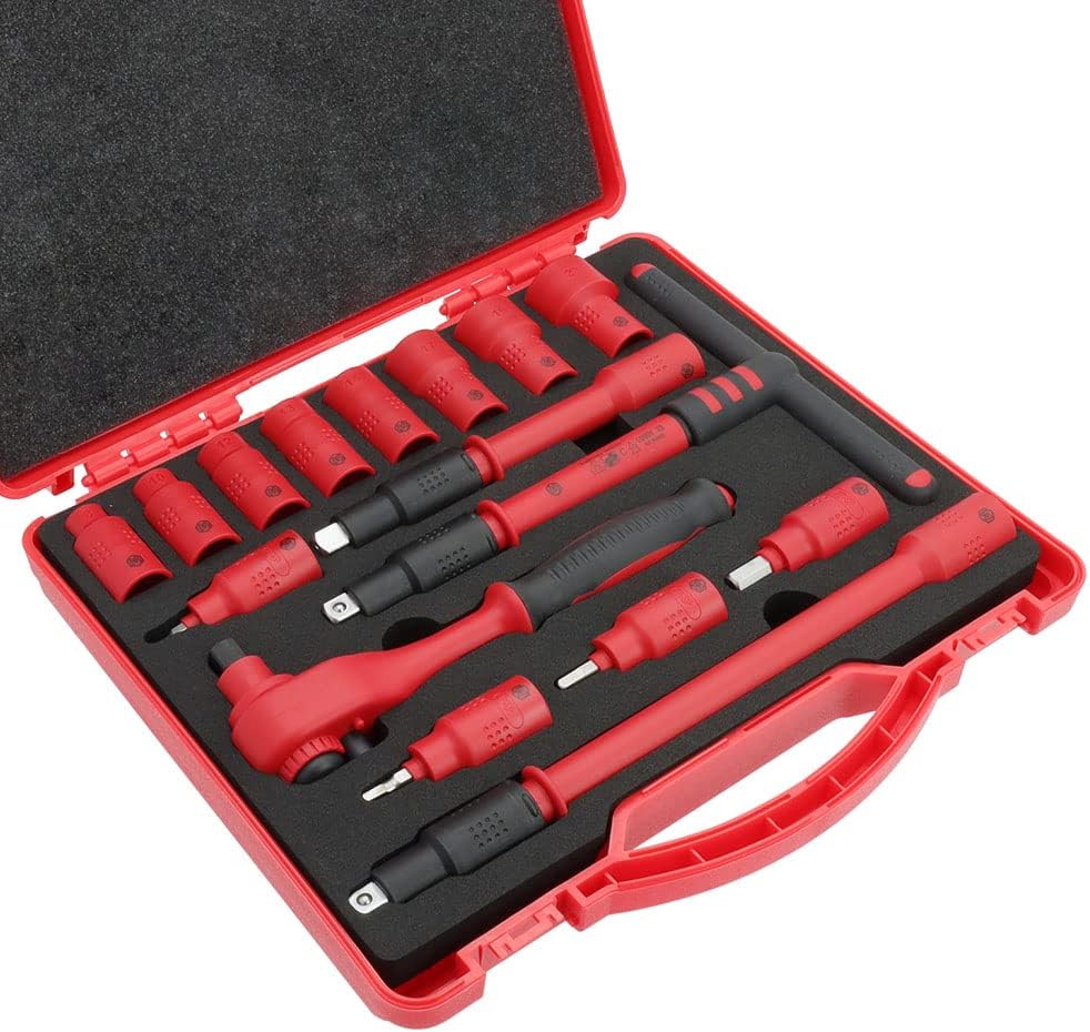 MichaelPro 16-Piece 3/8' Drive VDE Insulated Tools Set with Sockets, Bits Sockets, Wrenches, Ratchet, Electrical Tools | MP005047
