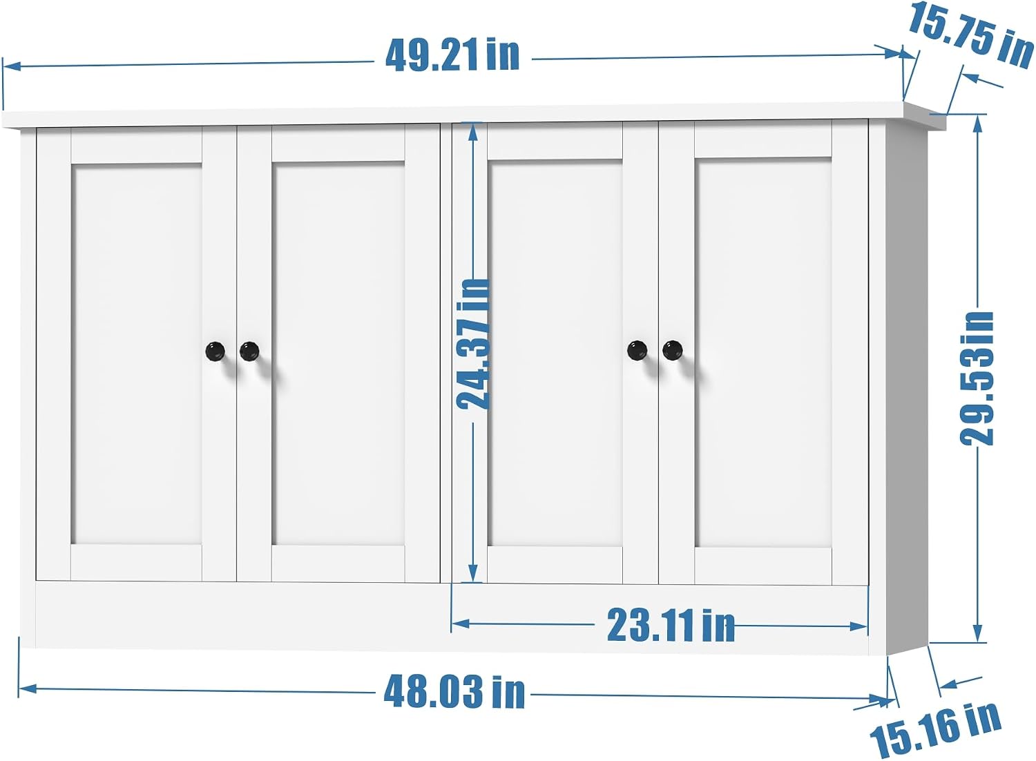 holzart White Buffet Cabinet with Storage, 49' Modern Kitchen Sideboard with 4 Doors & Adjustable Shelves, Wood Coffee Bar Cabinet Console Table for Dining Room, Living Room, Entryway
