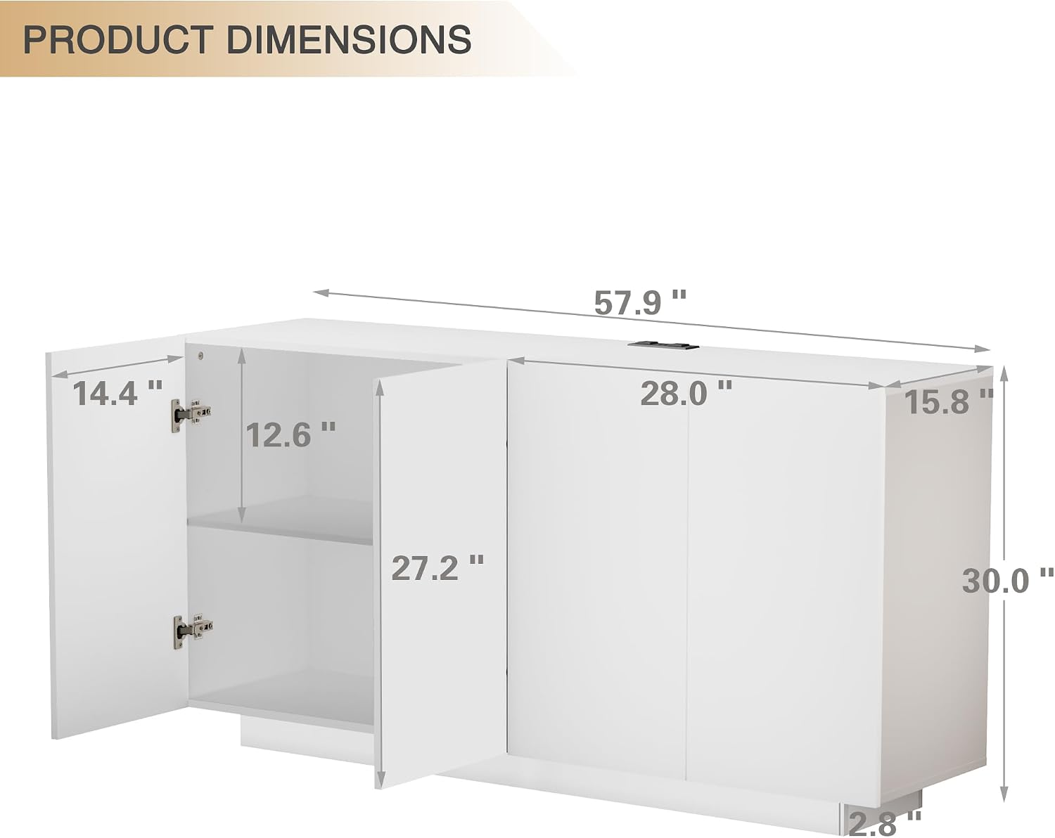 Anbuy White Buffet Cabinet with Lights 57.87'' Sideboard with Storage Coffee Bar with Charging Station Kitchen LED Buffet Cabinet with Doors for Bedroom, Living Room (White)