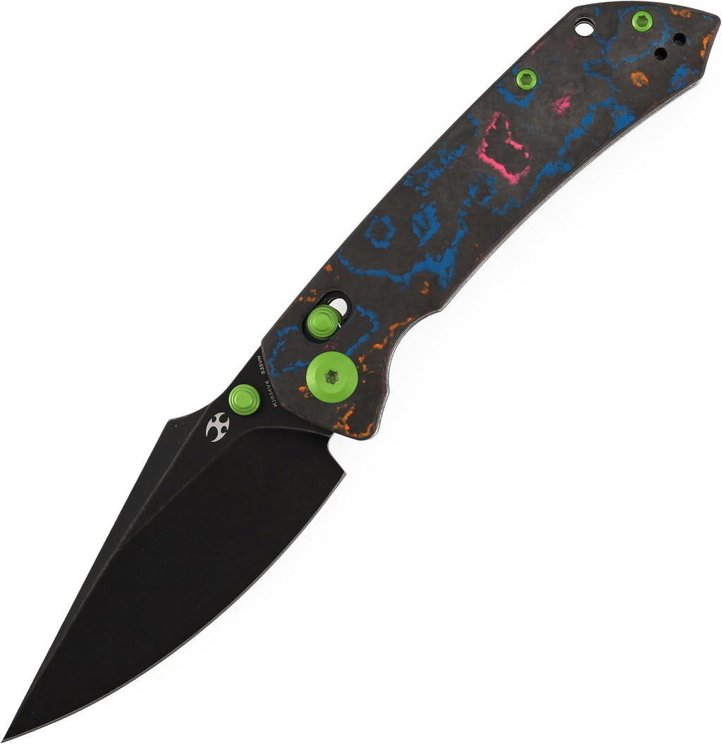 KANSEPT Fenrir Pocket Knife,3.48'' Black Stonewashed CPM S35VN Harpoon Blade,80S Camo CarbonFiber Handle,Thumb Stud PocketClip for Edc,Camping Survival Hiking Folding Knives K1034V4
