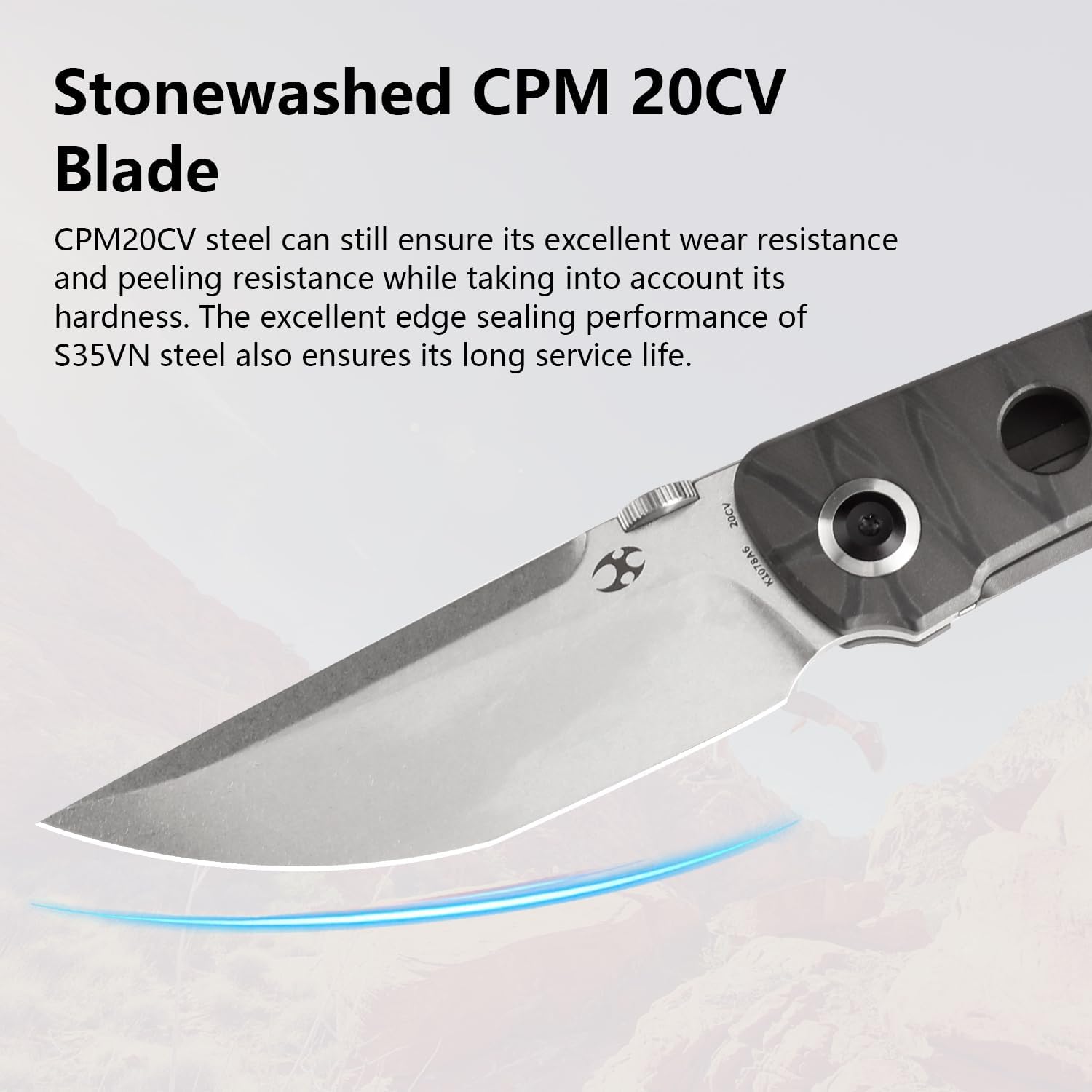 KANSEPT Tarkin Camping Pocket Knives for Men 7.87in Folding Pocket Knives with 3.42in CPM 20CV Material and Tiger Stripe Flamed Titanium with Holes Handle for Outdoor, Tactical, Survival K1078A6