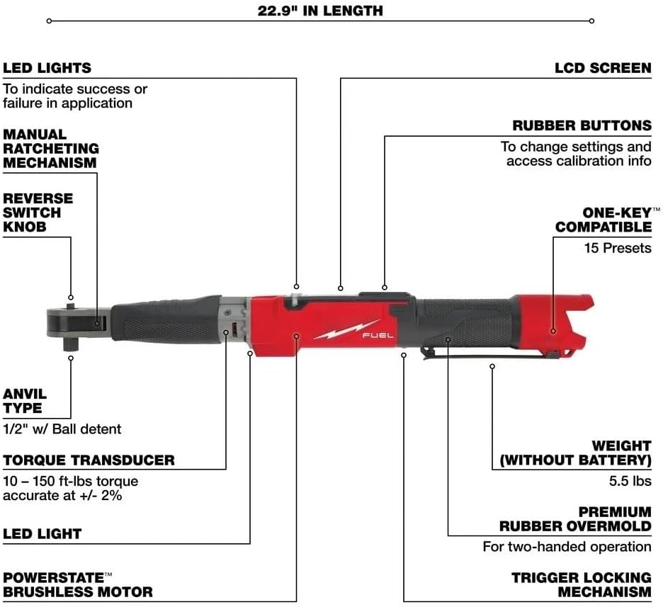 2466-20 for Milwaukee M12 1/2' Brushless Digital Torque Wrench - Bare Tool | w/Carrying Case delivering increased productivity precise torque accuracy