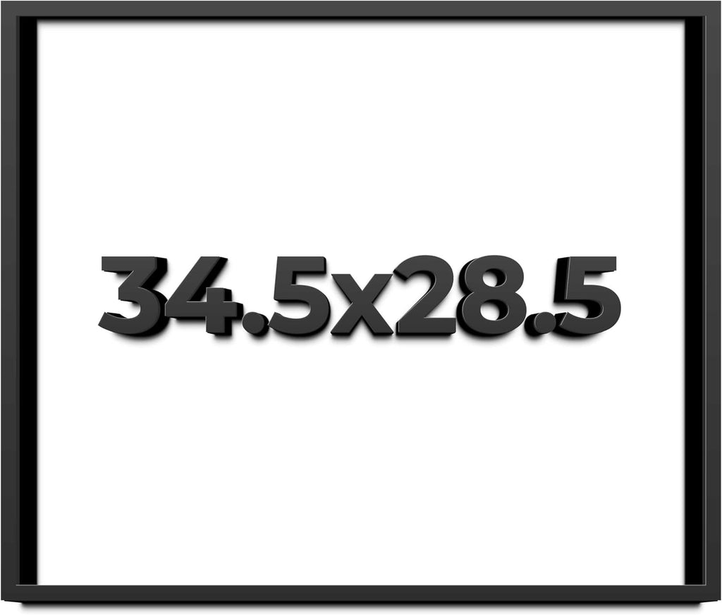 34.5x28.5 Shadow Box Black Solid Wood Display Frame with White Acid-Free Backing UV Acrylic & Hanging Hardware - with 3/4' Usable Depth