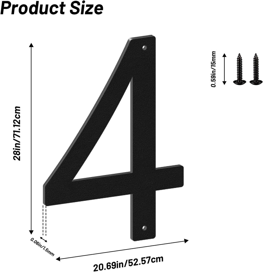 28 Inch House Numbers and Metal Letters for Outdoor Signs, House Numbers for Outside, Aluminum Address Letters and Numbers for Door, Mailbox, Garden, Perfect for Home or Office (Number 4)