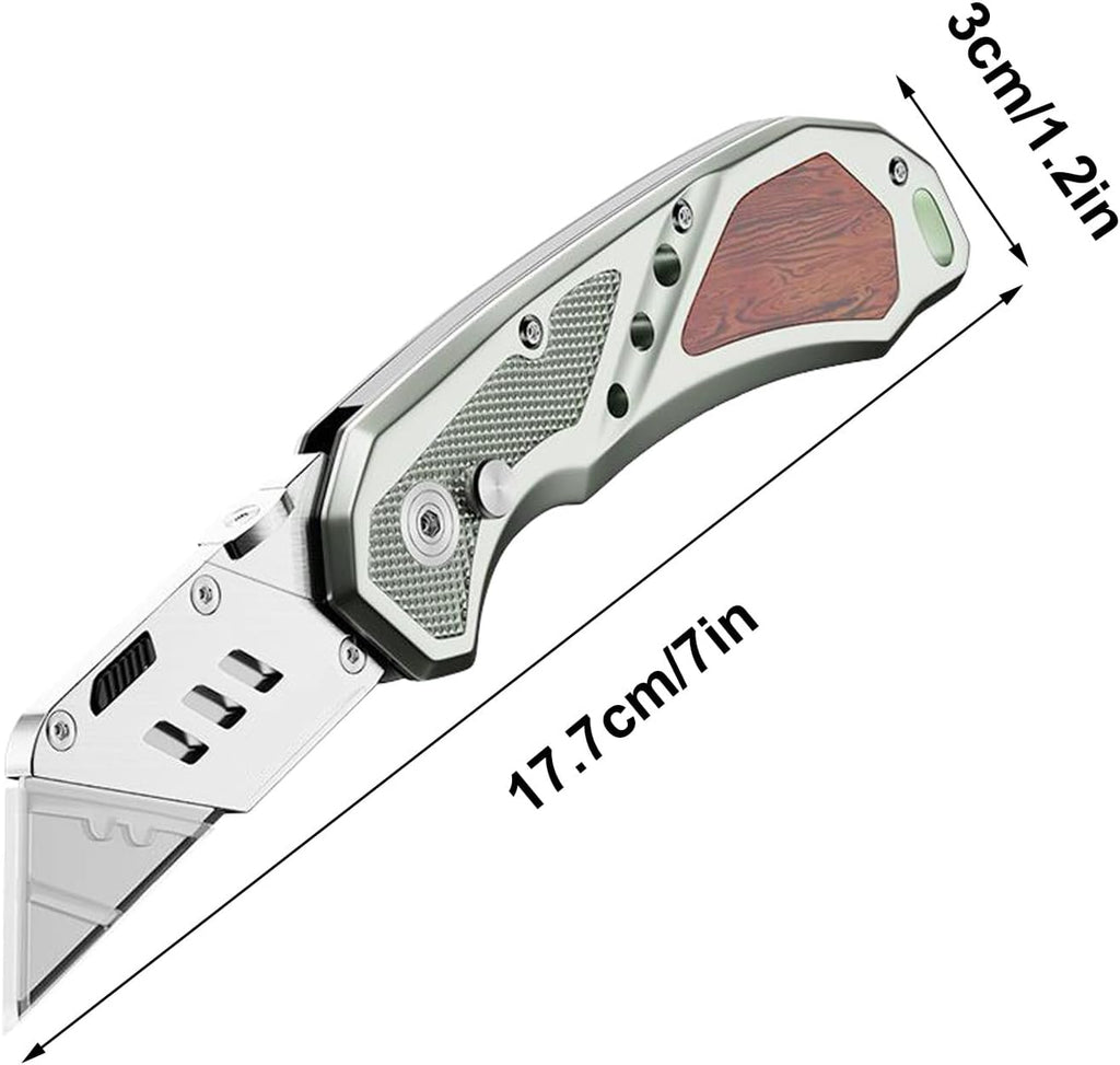 Box Cutter with Belt Clip, Heavy Duty Utility Knife for Cartons, Cardboard, Carpet and Leather, with Wood Handle and Extra 11 SK5 Blades(*3)