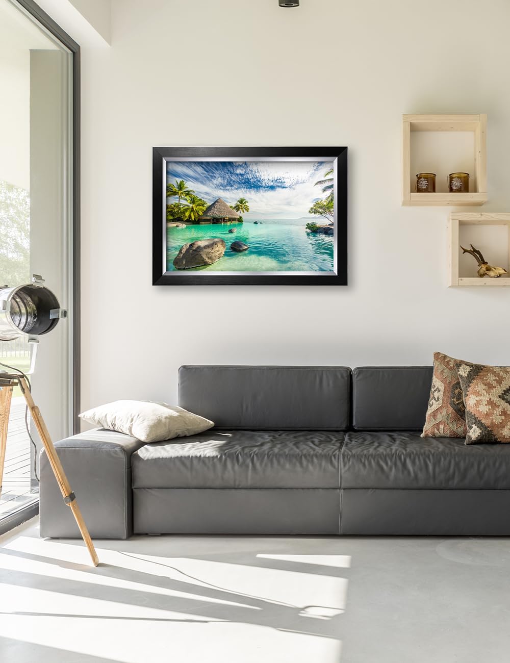 IPIC - 'Tropical Memories Personalized Framed Wall Art, Custom Beach Canvas Print with Name and Date on Rock, A Personalized Gift for Couple, Wedding, or Anniversary, Coastal Home Decor