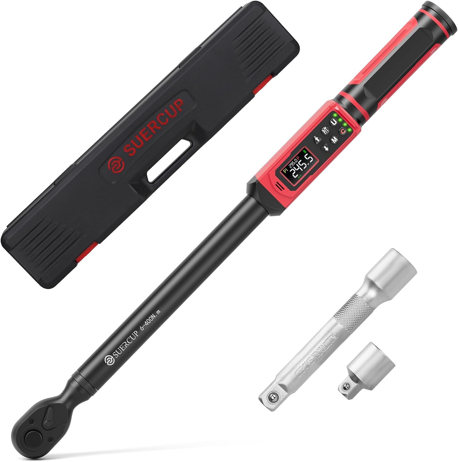 SUERCUP 1/2' Digital Torque Wrench (4.4-295 Ft.lb / 6-400Nm) for Auto/Truck | ±1% Accuracy with Vibration/Buzzer/LED Alerts, 9 Presets & 5 Units, for Engine, Suspension, Trailer & Industrial Assembly